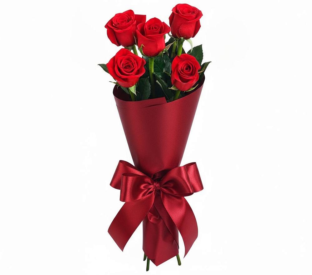 Букет 5 Красных роз Эдлесс Лав в Гуеве