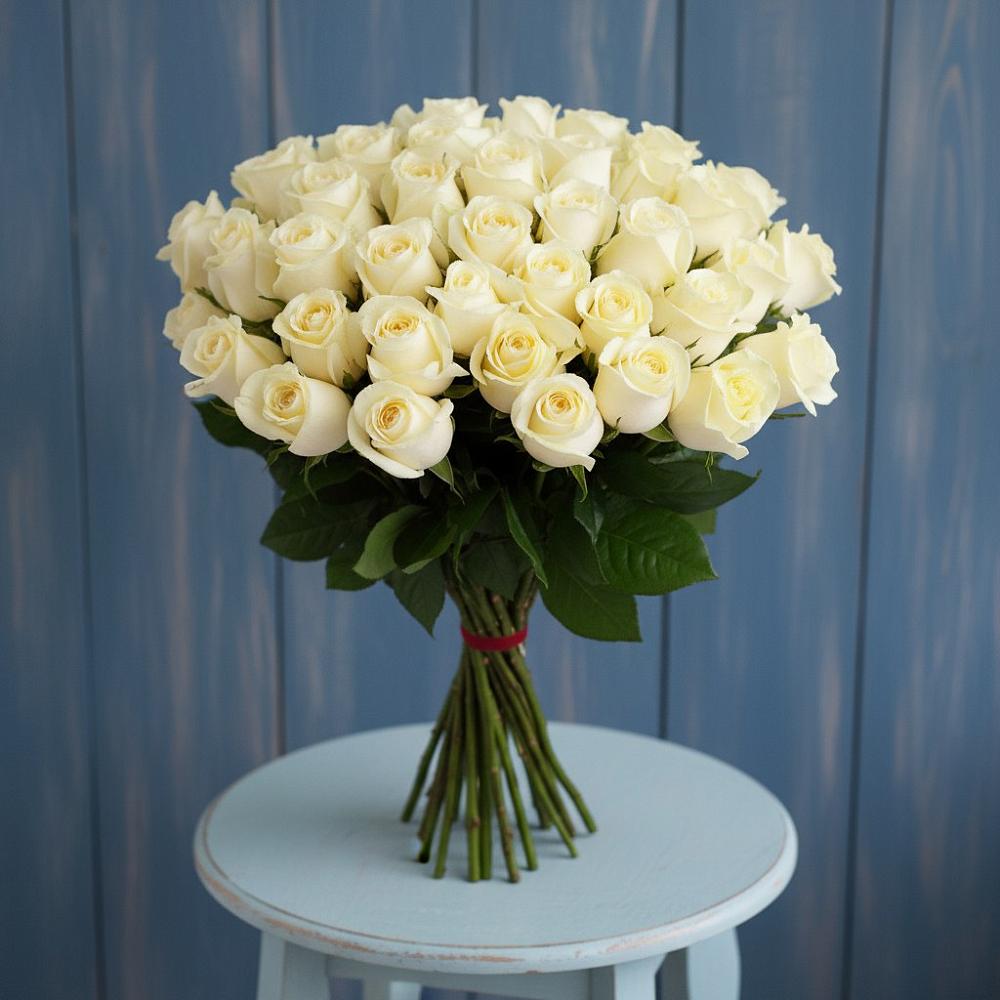 Букет 51 Белая роза Эдлесс Лав в Гуеве