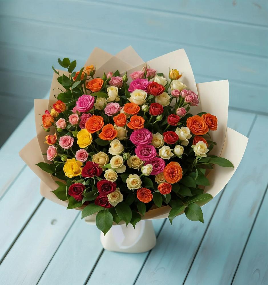 Букет Микс из разноцветных кустовых роз в Гуеве