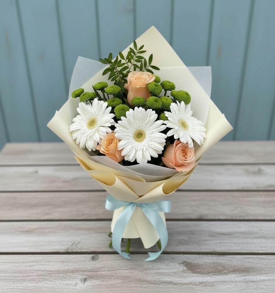 Букет цветов из: Герберы, Розы и Хризантемы в Гуеве