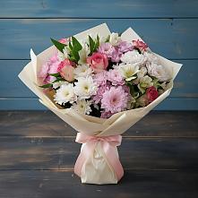 Букет цветов из:  Хризантемы, Альстромерии и Розы в Гуеве