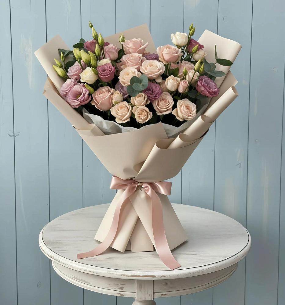 Букет цветов из: Розы и Лизиантусы в Гуеве