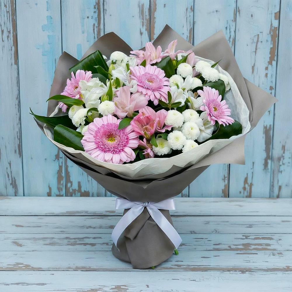 Букет цветов из: Герберы, Альстромерии и Хризантемы в Гуеве