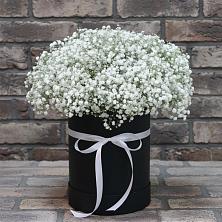 Цветочная композиция из Гипсофила в шляпной коробке в Гуеве